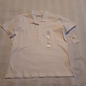 IZOD women's size Medium white polo shirt, 5 button, New